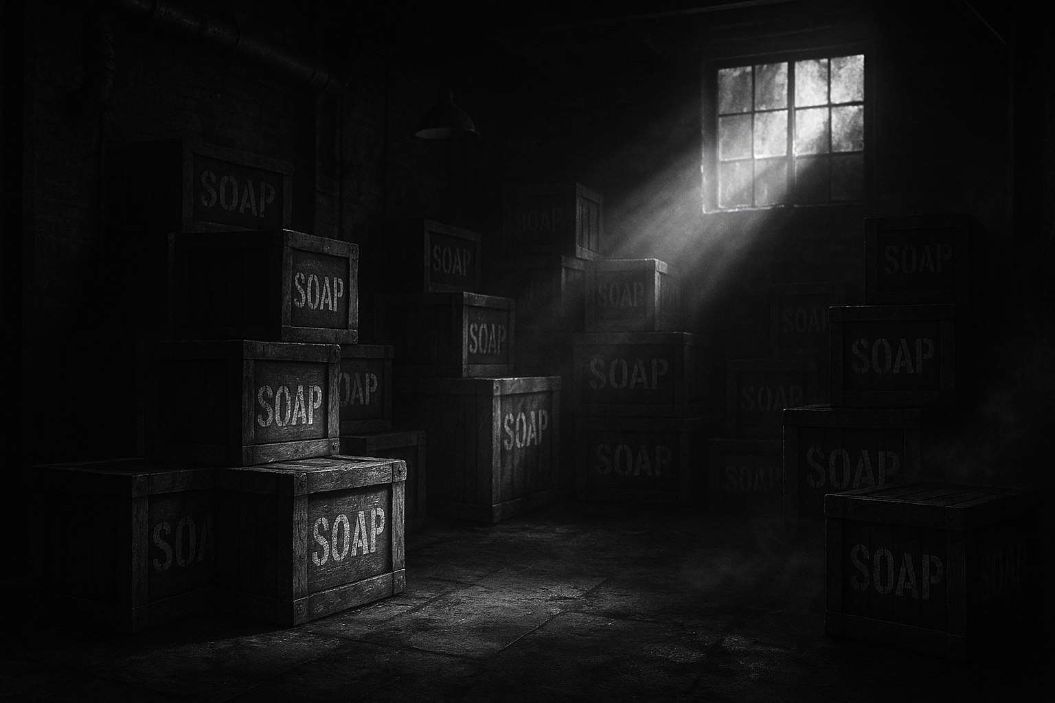 Gritty Noir Warehouse Crates Banner