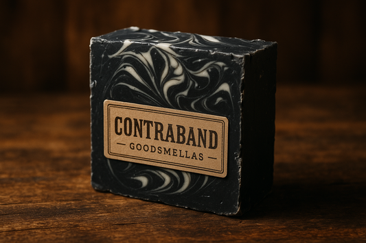 Contraband Goodsmellas with black base and white swirls