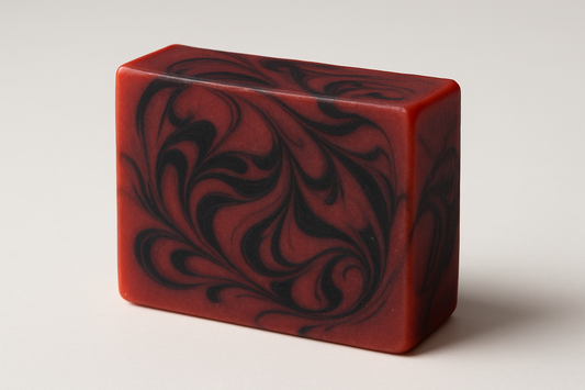 Red soap bar with black swirls